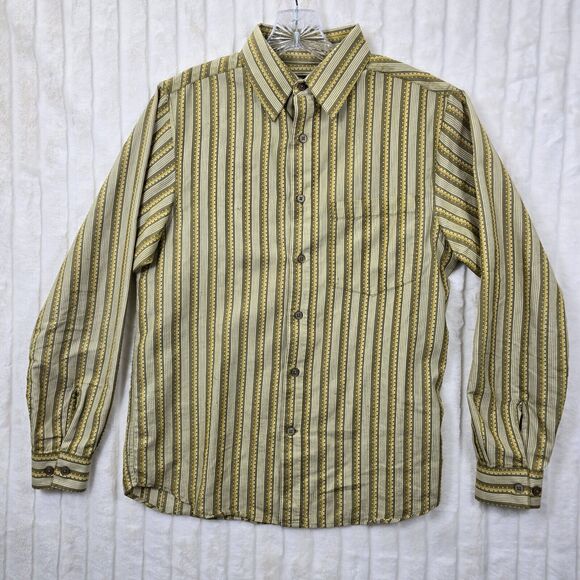 Prana Shirt Men's Yellow/ Mustard Retro Stripe Long Sleeve Button Up Size S - Picture 1 of 13